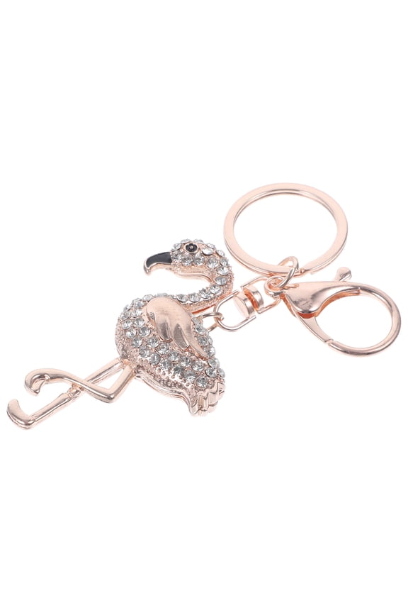 Flamingo Keychain Charm White Rhinestone 1Set