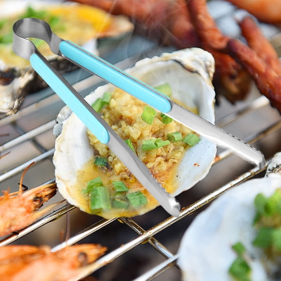 TABLZONE Stainless Steel Grill Clamp Barbecue Clip Heat Resistant Cooking Tool 2Set Sky-blue Silver