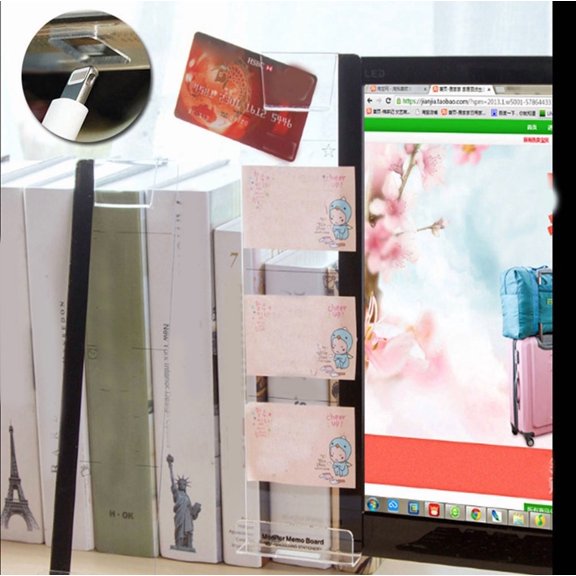 TABLZONE Transparent Multi-Computer Memo Board and Message Holder for Monitor Side Panel to Stick Notes and Organize Workspace