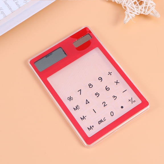 TABLZONE Ultra-Thin Solar Calculator, Portable Transparent Touch Screen, Red, for Students and Office