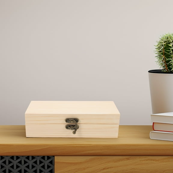 TABLZONE Beige Wooden Storage Box with Hinged Lid for Jewelry, Small Items, and Home Organization