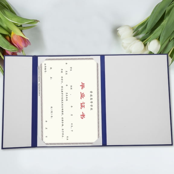 TABLZONE Tri-Fold Blue Document Holder Folder for Graduation Diploma and Certificate Presentation