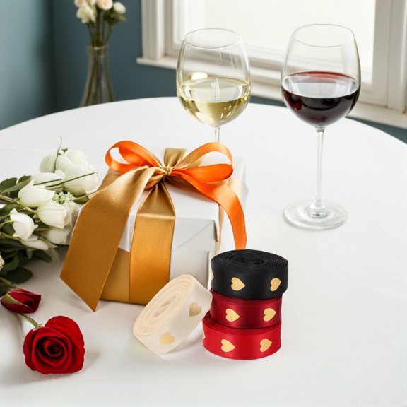 TABLZONE Assorted Color Heart Pattern Ribbon for Stylish and Elegant Flower Box Wrapping and Craft Decoration