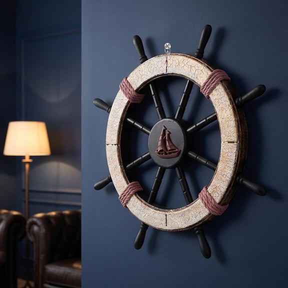 TABLZONE Lightweight Wooden Ship Wheel Prop Easy Mounting Nautical Decor