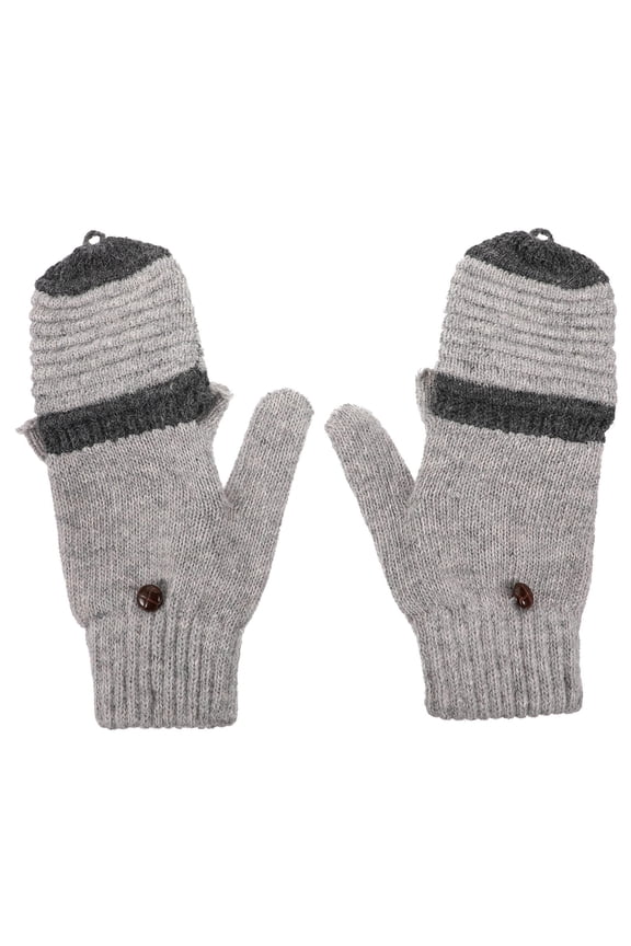 Warm Grey Convertible Mittens for Women with Clamshell Design, Flexible Half-Finger Gloves, Soft Cloth Material, Winter Accessories