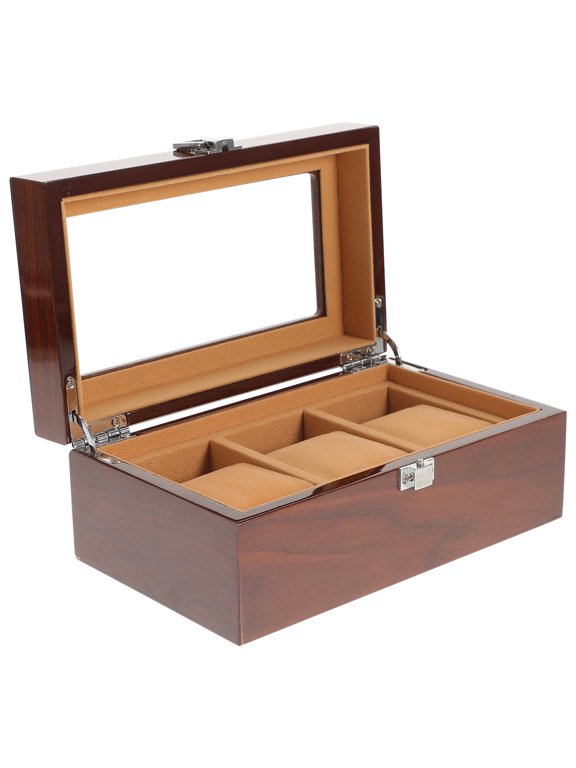 Watch Box with Wood Construction and Fine Cutting Brown Finish for Holiday Home Organizing