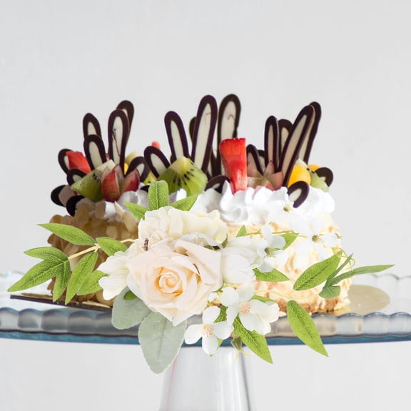 TABLZONE Artificial Tropical Leaves White Faux Flowers for Wedding Cake Decorations and Centerpiece Table