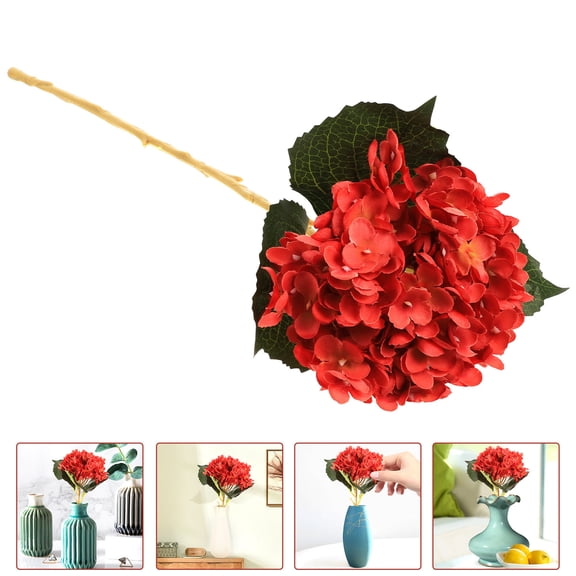 TABLZONE Red Hydrangea Artificial Flower Stems with Wire, Non-Fading Faux Blooms for Wedding, Home & Outdoor Decor, 1 Set
