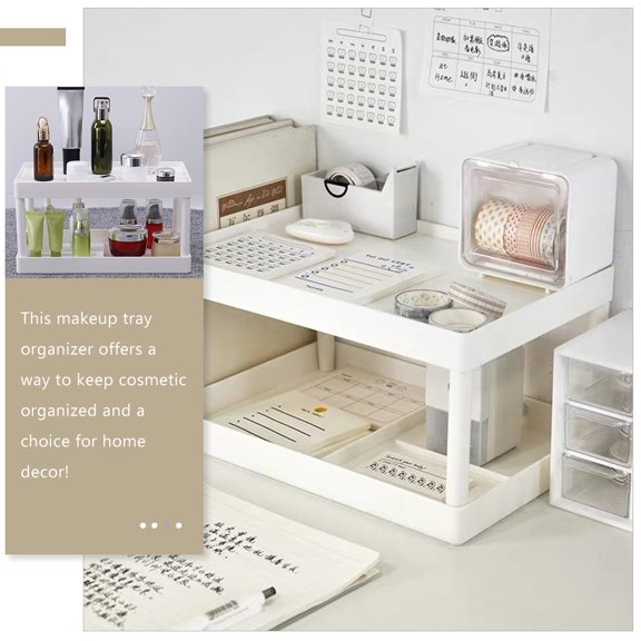 TABLZONE White Desktop Sundries Organizer Double Layer Makeup Rack for Cosmetics and Condiments