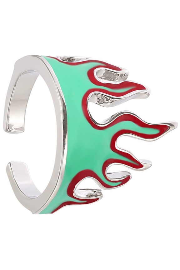 Womens Adjustable Flame Ring Metal Finger Ring with Artistic Flame Shape Design