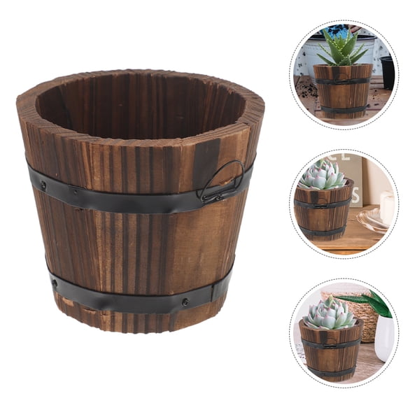 TABLZONE Small Flower Pots Wood Flowerpot Coffee Vintage Planter for Indoor Garden 1Set
