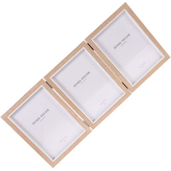 TABLZONE triple photo frame Beige Wood Grain 7-Inch Folding Desktop Display Stand