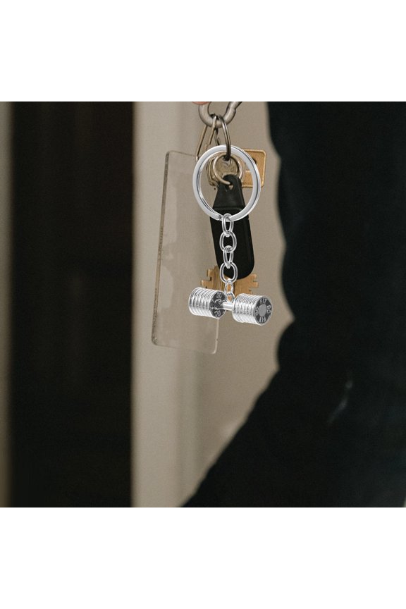 Zinc Alloy Dumbbell Keychain Decorative Fitness Charm Hanging Key Ring for Bags