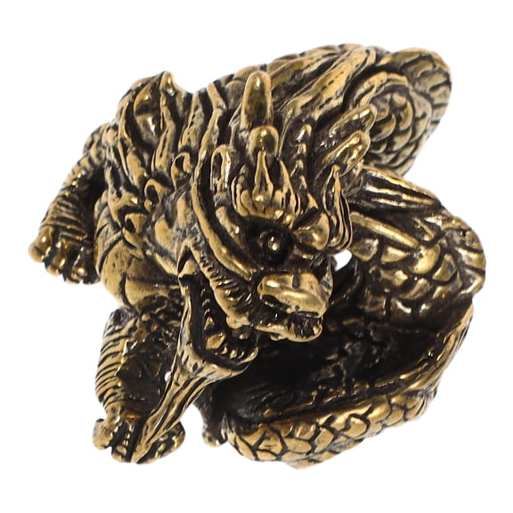 TABLZONE Vintage Brass Chinese Dragon Figurine for Decor Elegant Mini Desktop Sculpture 3.5 inches Golden