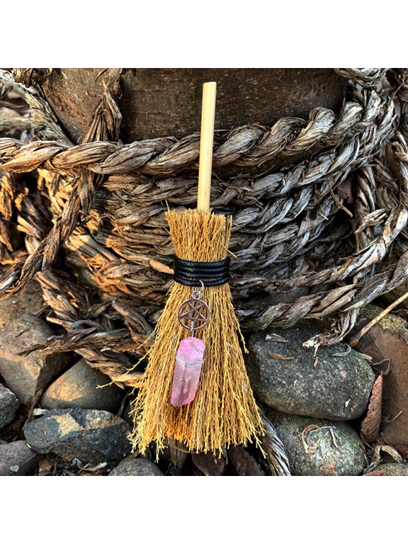 mini decorations Broom Charm Pendant Pink Wood 1Pack