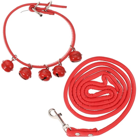 TABLZONE traction rope pet collar for small dogs with Bells Sound in Red 1 Set