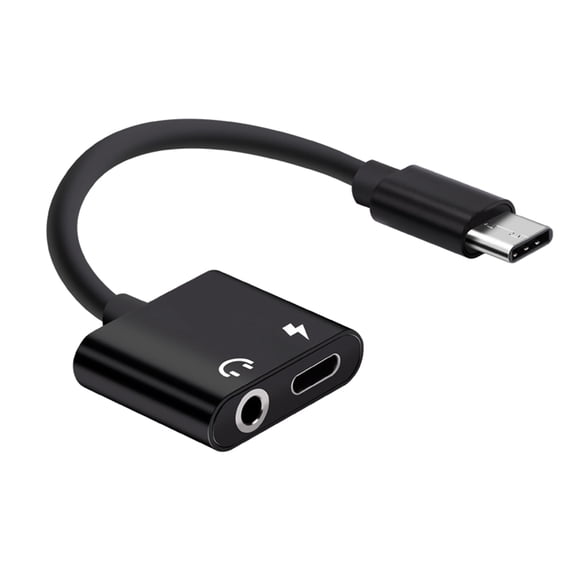 TABLZONE 2-in-1 USB Type-C Adapter Cable for Audio and Charging, Compatible with Smartphones and Tablets, Black