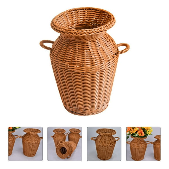 TABLZONE 1Pcs Rattan Flower Baskets Light Brown Plastic Decorative Eclectic Home Decoration Item