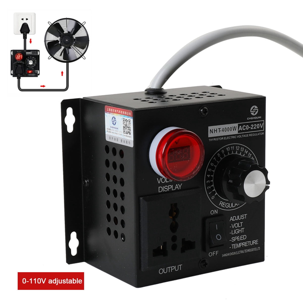 TABODD AC 4000W 110V-220V Variable Voltage Regulator Speed Motor Fan Dimmer Controller