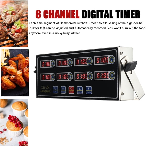 TABODD Commercial Digital Kitchen Timer 8 Channel Cooking Timer Reminder Restaurant Clock Loud Alarm