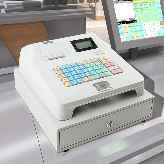 TABODD Electronic POS System Cash Register, 48 Keys 8 Digital LED Display with Cash Drawer for for Small Businesses Retail Restaurant Shop Supermarket Register