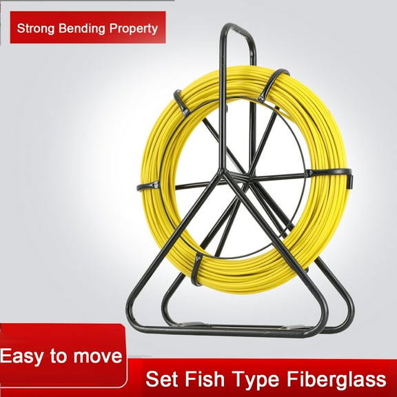 TABODD Fish Tape Fiberglass, Electrical Fish Tape 600ft, Duct Rodder Fishtape Wire Puller, Cable Running Rod with Steel Reel Stand