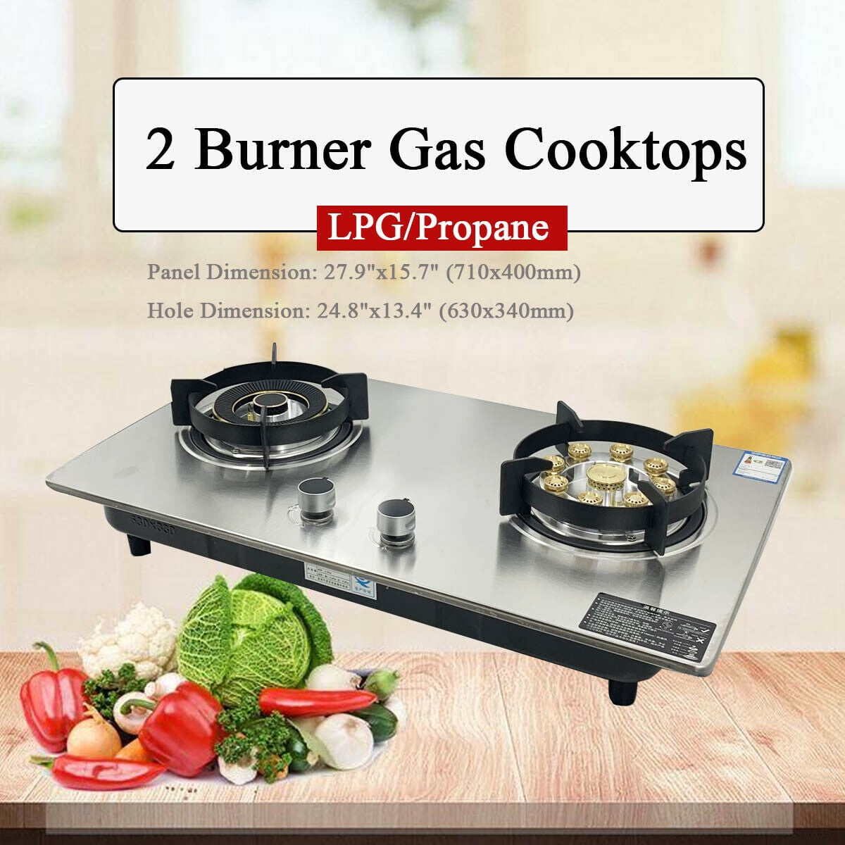 TABODD Gas Cooktop 28 inch, Adorer Bulitin Gas Stove Top with 2 Burner