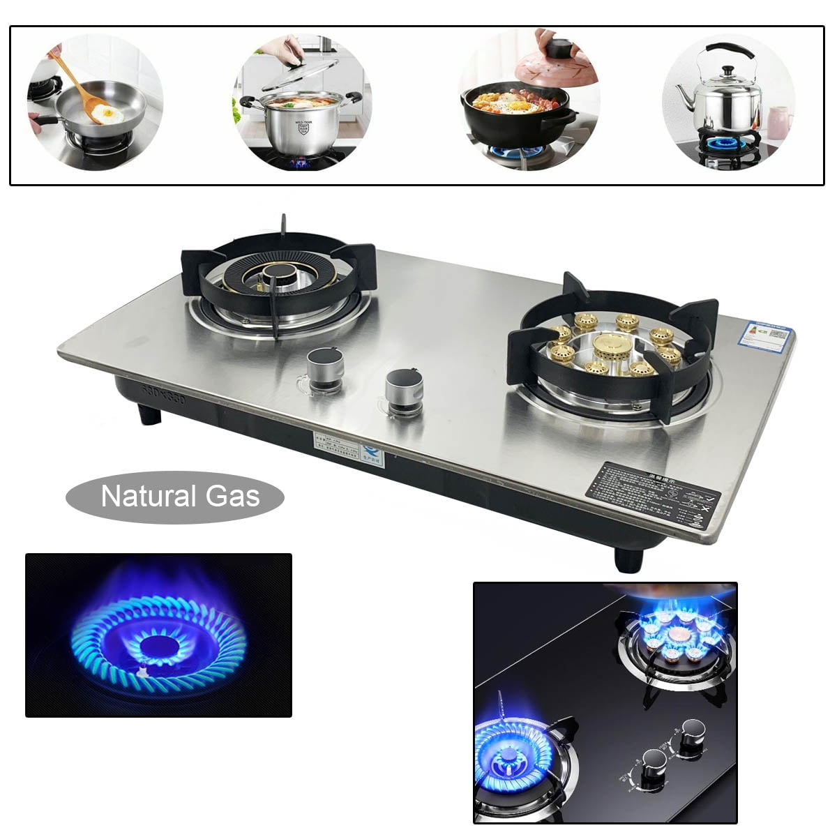 AUODGDNT Gas Stove Gas Cooktop 2 Burners,12 Inches Portable Stainless Steel  Built-in Gas Hob LPGNG Dual Fuel Easy to Clean for RVs, Apartments