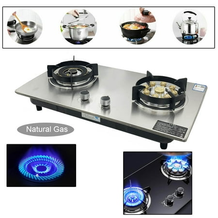 TABODD Gas Stove Gas Cooktop 2 Burners, 28 Inches Portable Stainless Steel Built-in Gas Hob Dual Fuel Easy to Clean for RVs, Apartments, Outdoor