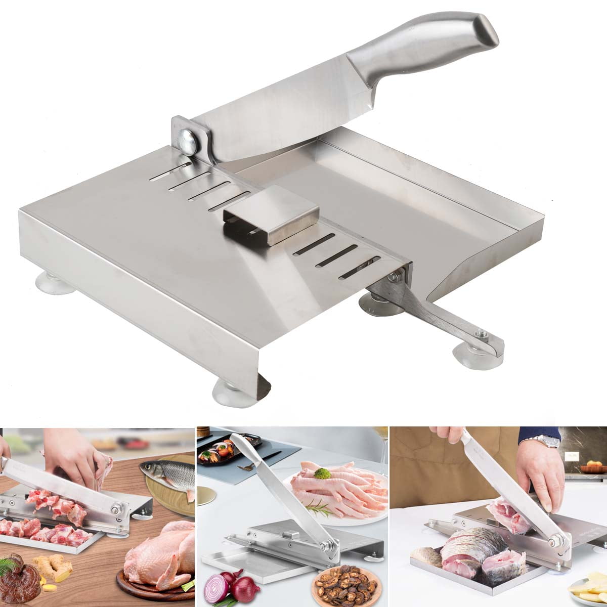 CGOLDENWALL 2 Blades Manual Ribs Meat Chopper Slicer Stainless Steel Hard Bone Cutter Beef Mutton Household Vegetable Food Slicer Slicing Machine