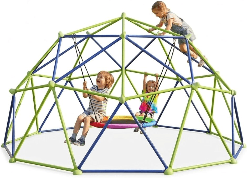 TABU 10FT Climbing Dome with Swing Set, Outdoor Jungle Gym for Kids, Supports up to 1000lbs, Rust-Resistant, Easy Asssembly