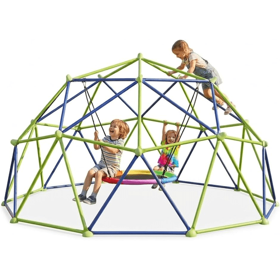 TABU 10FT Climbing Dome with Swing Set, Outdoor Jungle Gym for Kids, Supports up to 1000lbs, Rust-Resistant, Easy Asssembly