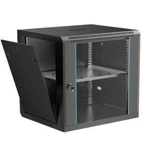 TABU 12U Wall Mount Network Server Cabinet, Enclosure Door Lock, 2X 1U Shelves, Pre-Mounted Fan