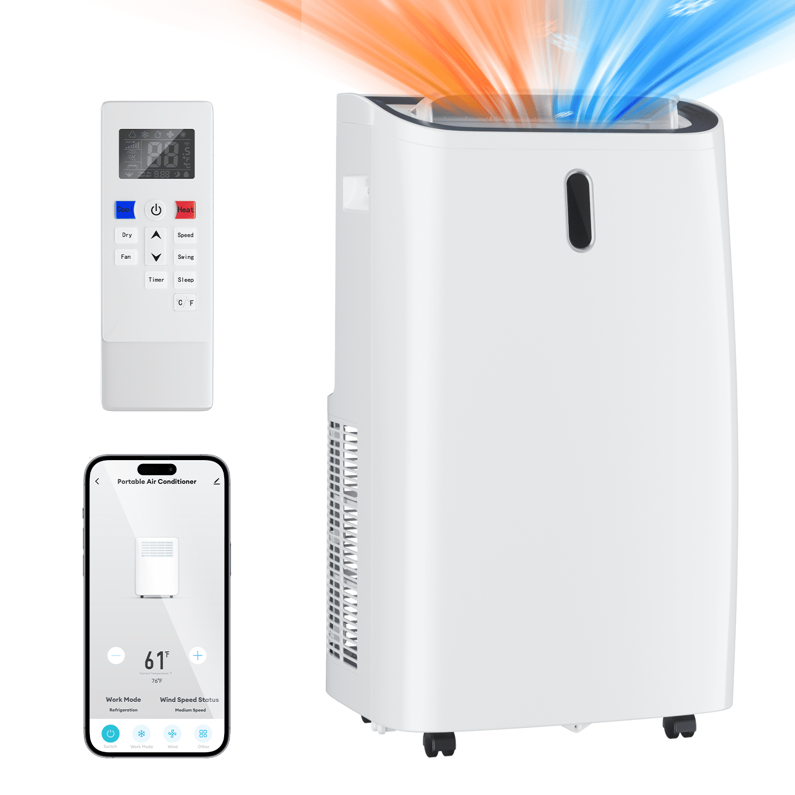 TABU 14000 BTU Portable Air Conditioners with Heater, 4-IN-1 Protable ...