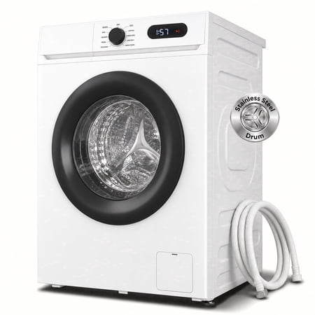 TABU 2.7 Cu. Ft. Front Load Washer, Full Size Washing Machine with 9 Cycles, Auto Balance, Load Detect, LED Display, 110V, White