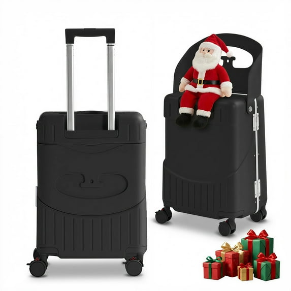 TABU 20" Ride on Luggage with Seat for Kids, Kids Luggage with Wheels & TSA Lock for Travel,Black