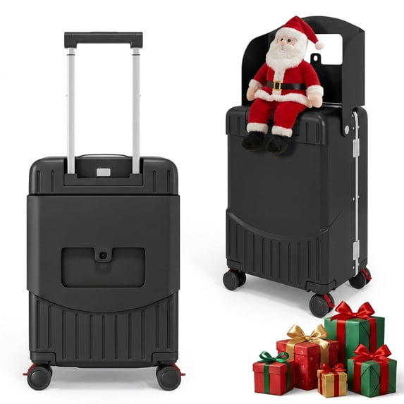 TABU 20" Ride on Luggage with Seat for Kids, Kids Luggage with Wheels & TSA Lock for Travel,Black