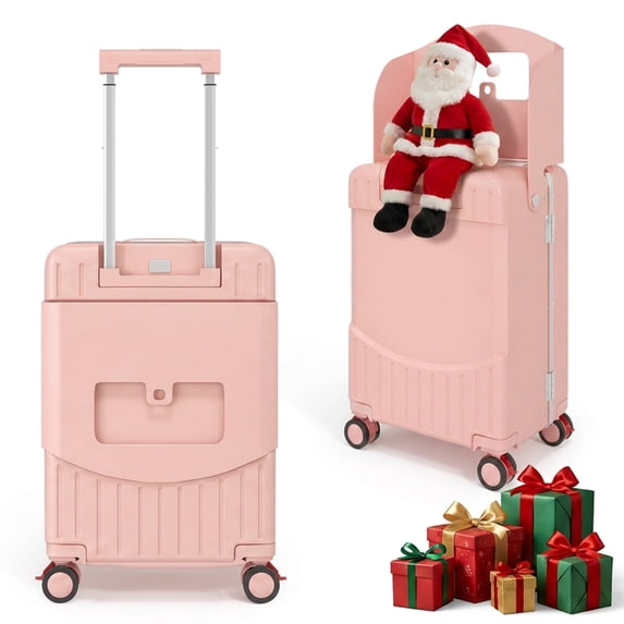 TABU 20" Ride on Luggage with Seat for Kids, Kids Luggage with Wheels & TSA Lock for Travel,Pink