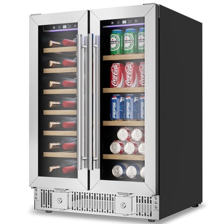 TABU 24 inch Dual Zone Wine and Beverage Refrigerator,21 Bottles and 88 Cans,Built-in/Freestanding Wine Fridge for Home/Bar/Office,Digital Touch Control