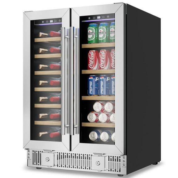 TABU 24 inch  Dual Zone Wine and Beverage Refrigerator,21 Bottles and 88 Cans,Built-in/Freestanding Wine Fridge for Home/Bar/Office,Digital Touch Control