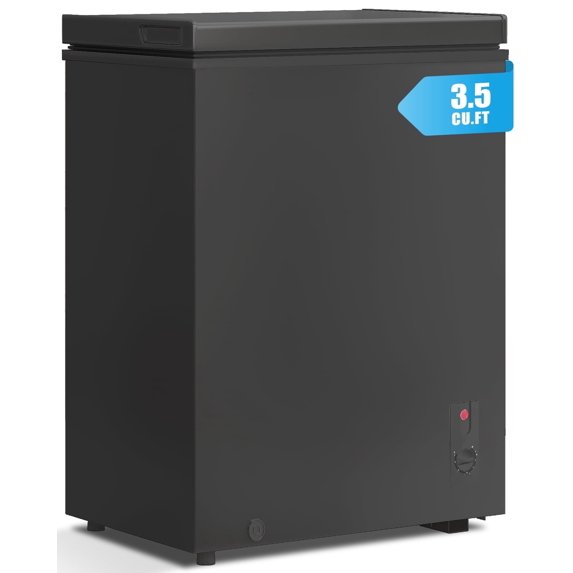 TABU 3.5 Cu ft Chest Freezer,Deep Freezer with Top Open Door and Removable Storage Basket, (Black)