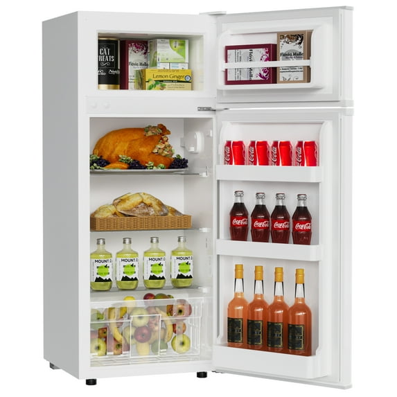 TABU 4.5 Cu.Ft Refrigerator with Freezer, Compact Fridge Dual Door with Adjustable Thermostat & Removable Shelves, for Home, Office and Apartment, White