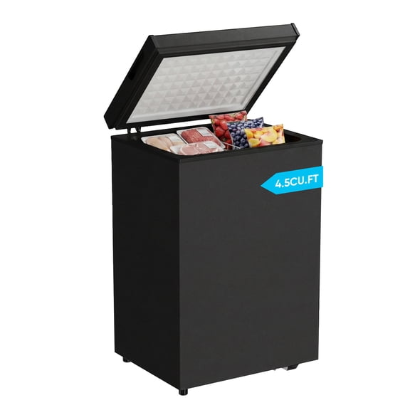 TABU 4.5 Cu.Ft Chest Freezer, Deep Freezer with 7 Level Adjustable Thermostat & Removable Basket,Top Opening, Low Noise(Black)
