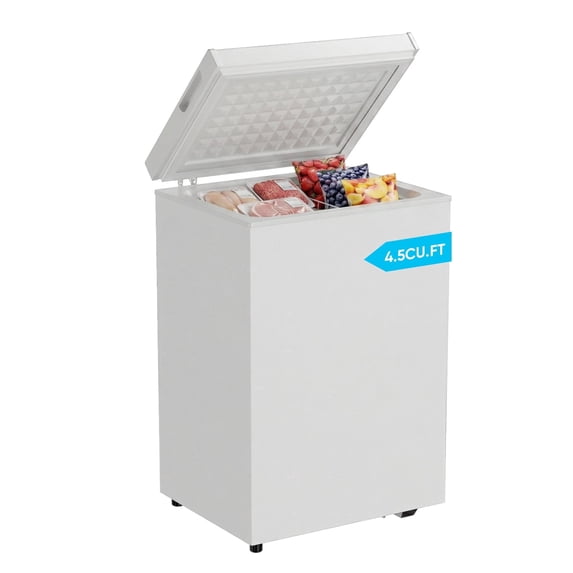 TABU 4.5 Cu.Ft Chest Freezer, Deep Freezer with 7 Level Adjustable Thermostat & Removable Basket,Top Opening, Low Noise(White)