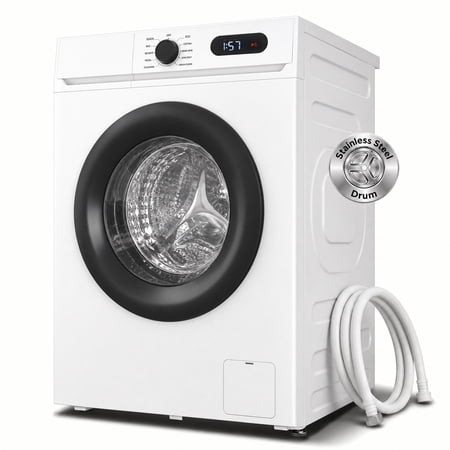 TABU 4.5 Cu. Ft. Front Load Washer with 9 Cycles, Full Size Washing Machine with Self Cleaning, Load Detect, LED Display, 110V, White