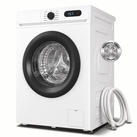 TABU 4.5 Cu. Ft. Front Load Washer with 9 Cycles, Full Size Washing Machine with Self Cleaning, Load Detect, LED Display, 110V, White