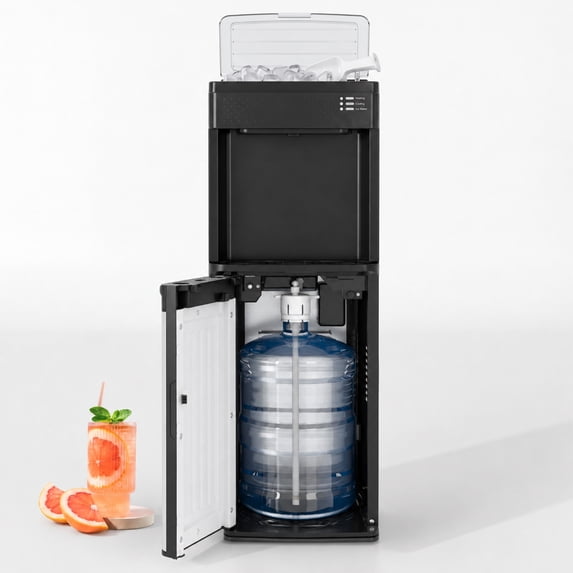 TABU 4-in-1 Water Dispenser with Ice Maker, Hot & Cold & Room Temperature, 3 or 5 Gallon, Bottom Loading, for Home and Office, Black