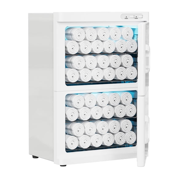 TABU 46L Hot Towel Warmer, Double Cabinet Towel Warmer with Stainless Steel Racks, Heating for Salon, Spa, Home,White
