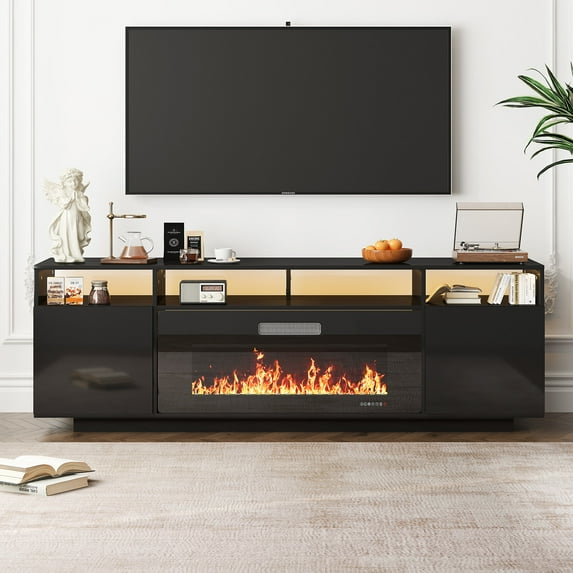 TABU 70" Electric Fireplace TV Stand, Entertainment Center for TVs up to 80",for Living Room,Black