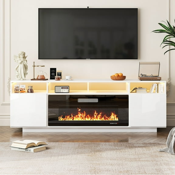 TABU 70" Electric Fireplace TV Stand, Entertainment Center for TVs up to 80",for Living Room,White